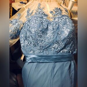 Chic Lace Overlay Blue Jumpsuit